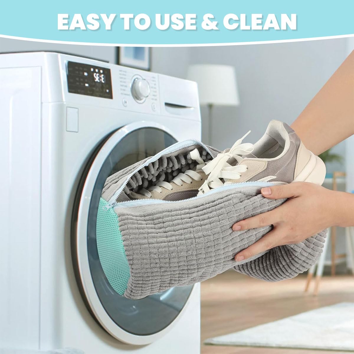 ZIBUYU Laundry Bag for Shoes featuring Soft Cleaning Bristles and Polyester Fabric | Grey