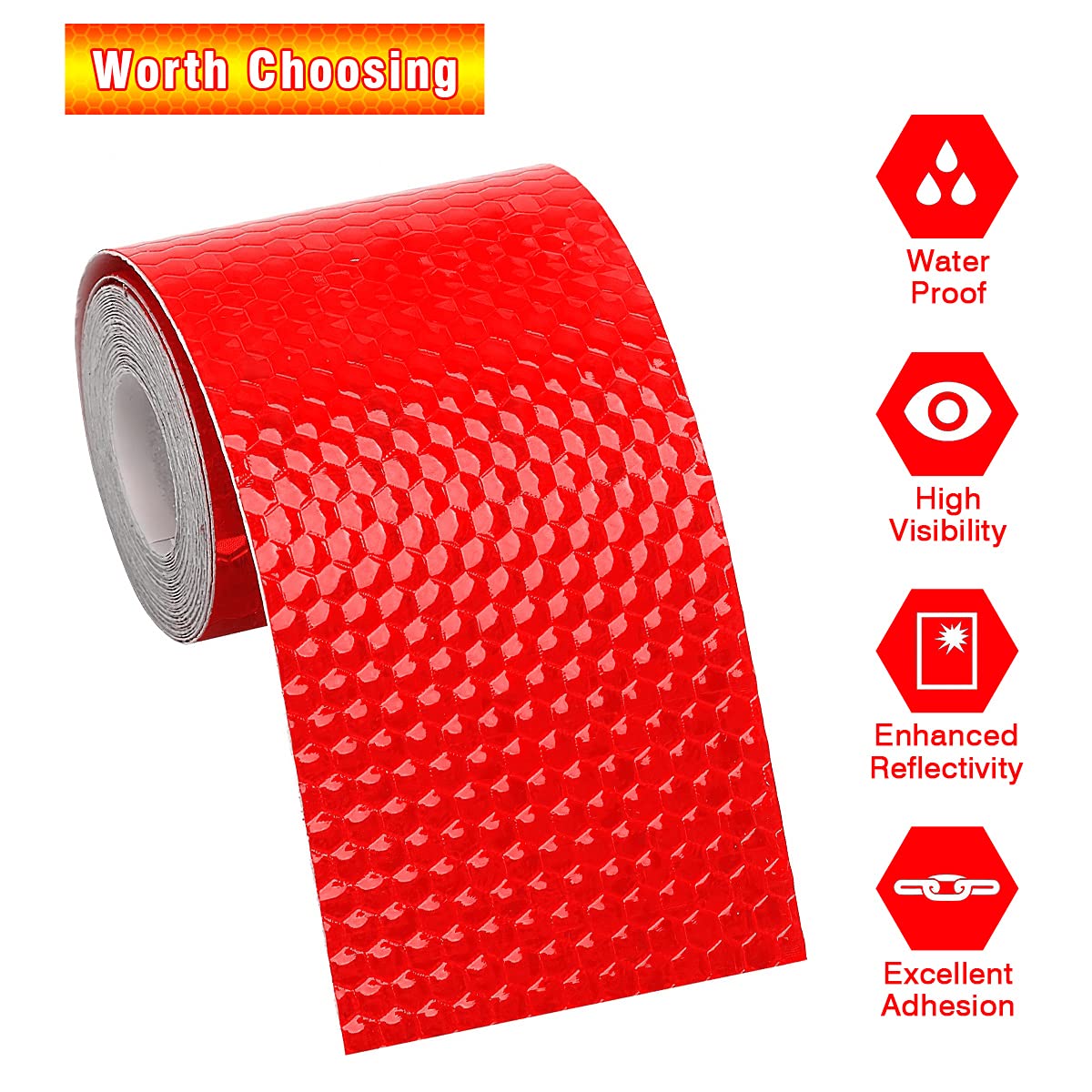 STHIRA Reflective Tape for Vehicles and Helmets featuring Self Adhesive Waterproof Film 50mm x 3m | White Red Yellow