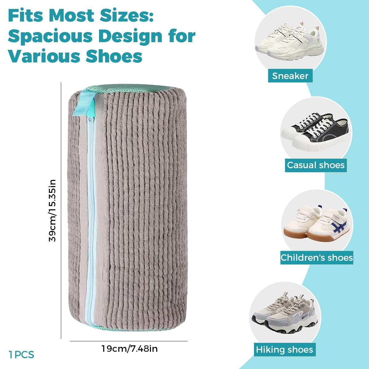 ZIBUYU Laundry Bag for Shoes featuring Soft Cleaning Bristles and Polyester Fabric | Grey