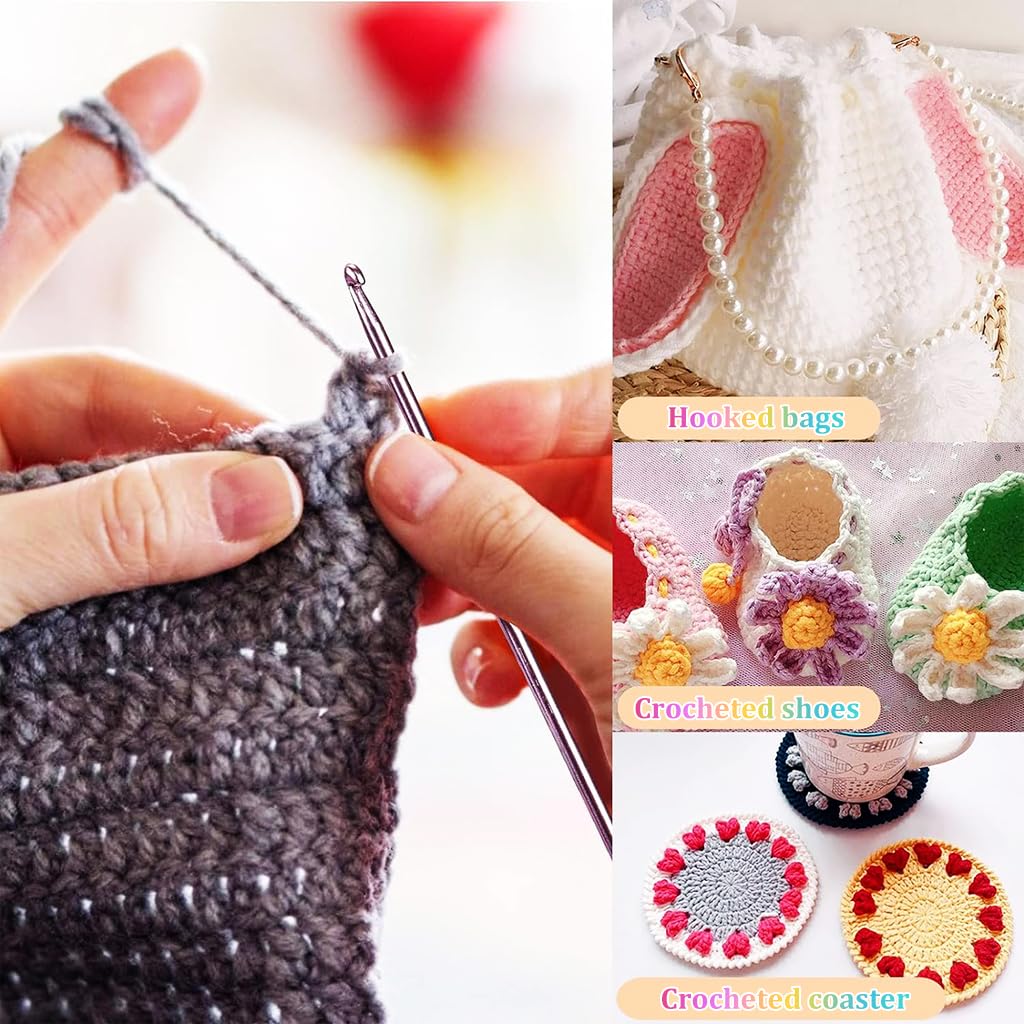 HASTHIP Crochet Hook Set for Tunisian and Afghan Projects with 11pcs 2.0–8mm Aluminum Hooks