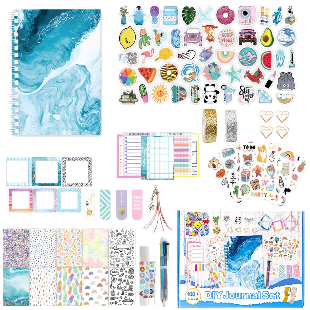 Climberty Scrapbook Kit for Journals and DIY Crafts with 93 Pcs Stickers & Paper Set