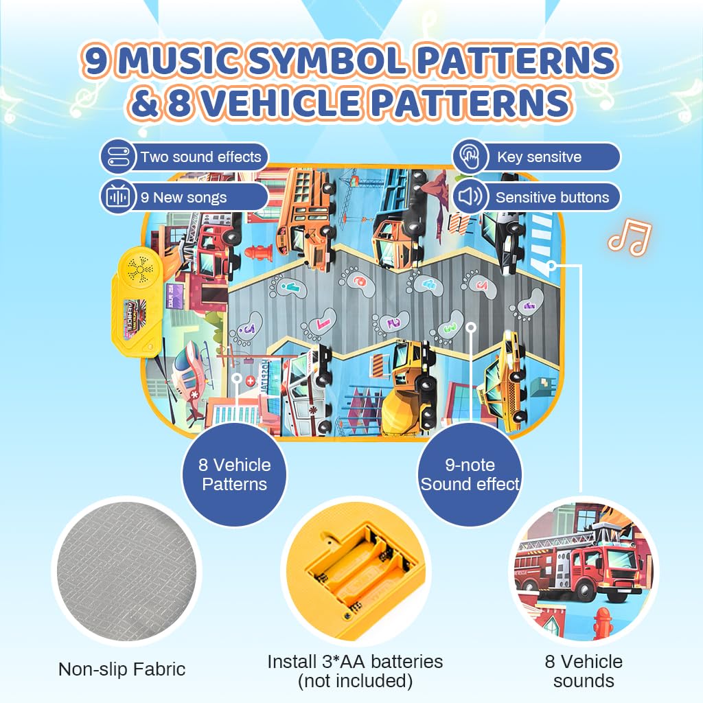 PATPAT Piano Keyboard Musical Mat for Kids 1–6 Years with 9 Sounds and 6 Play Modes | 33.86×20.47 in Foldable Educational Toy