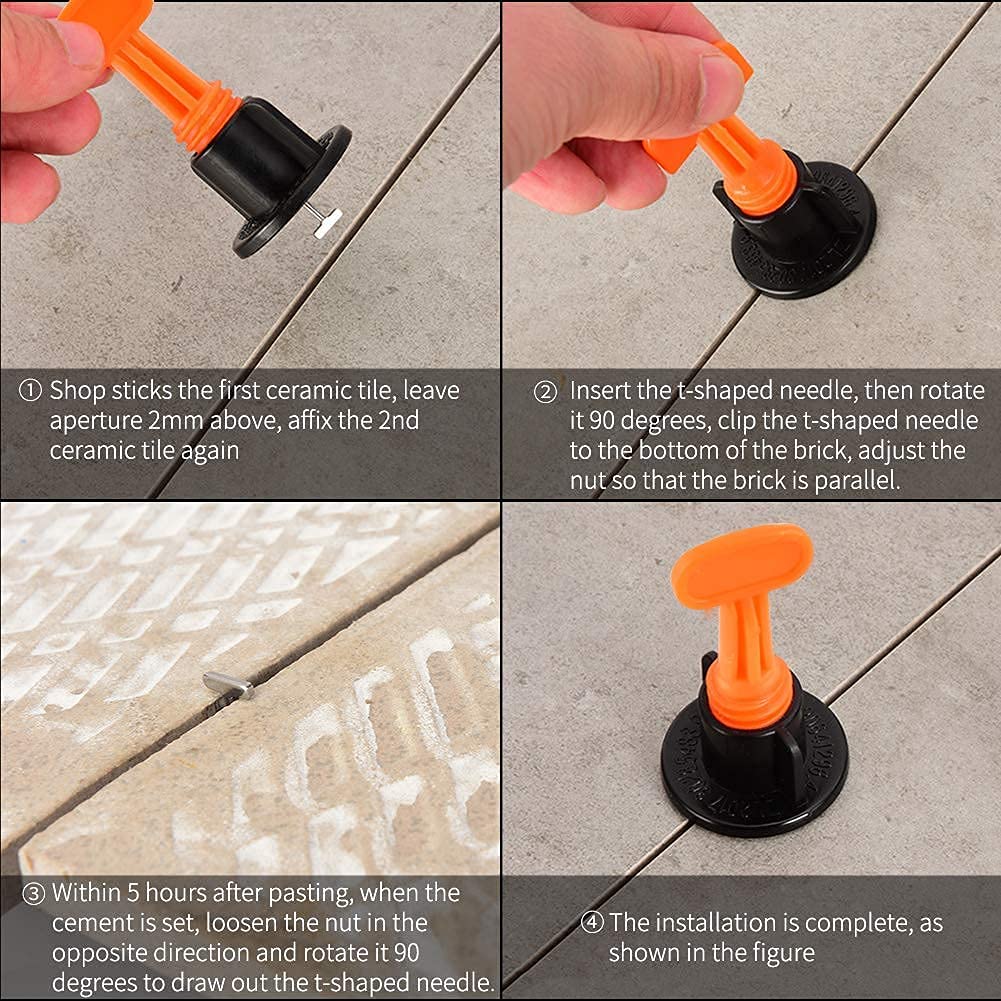 HASTHIP Tile Leveling System Kit for Floor and Wall Tiles with 50 pcs 1.5 mm Cross Clips | Includes Special Wrench and Reusable Spacers