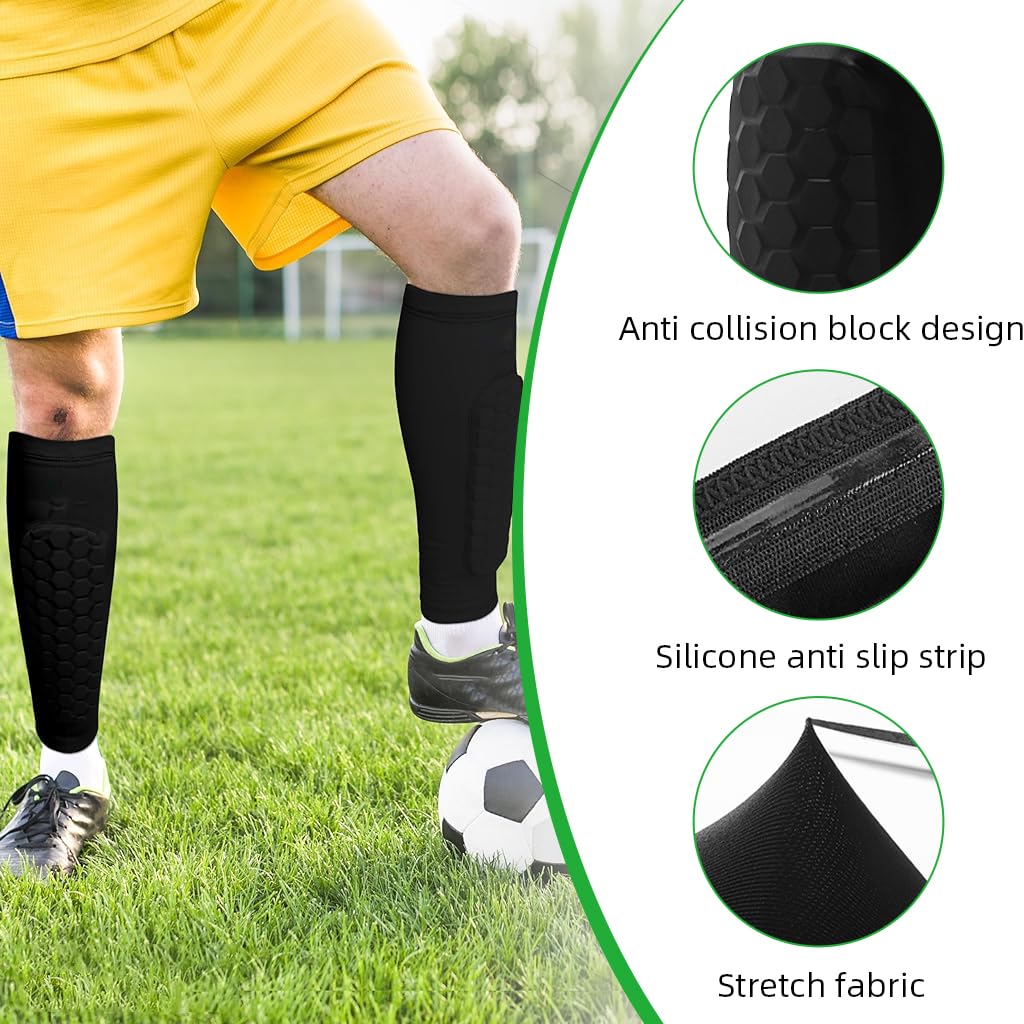 Proberos Soccer Shin Guards with EVA Cushioning and Silicone Anti Slip Strips for Adults | Stretchy Lycra One Piece Design Size M