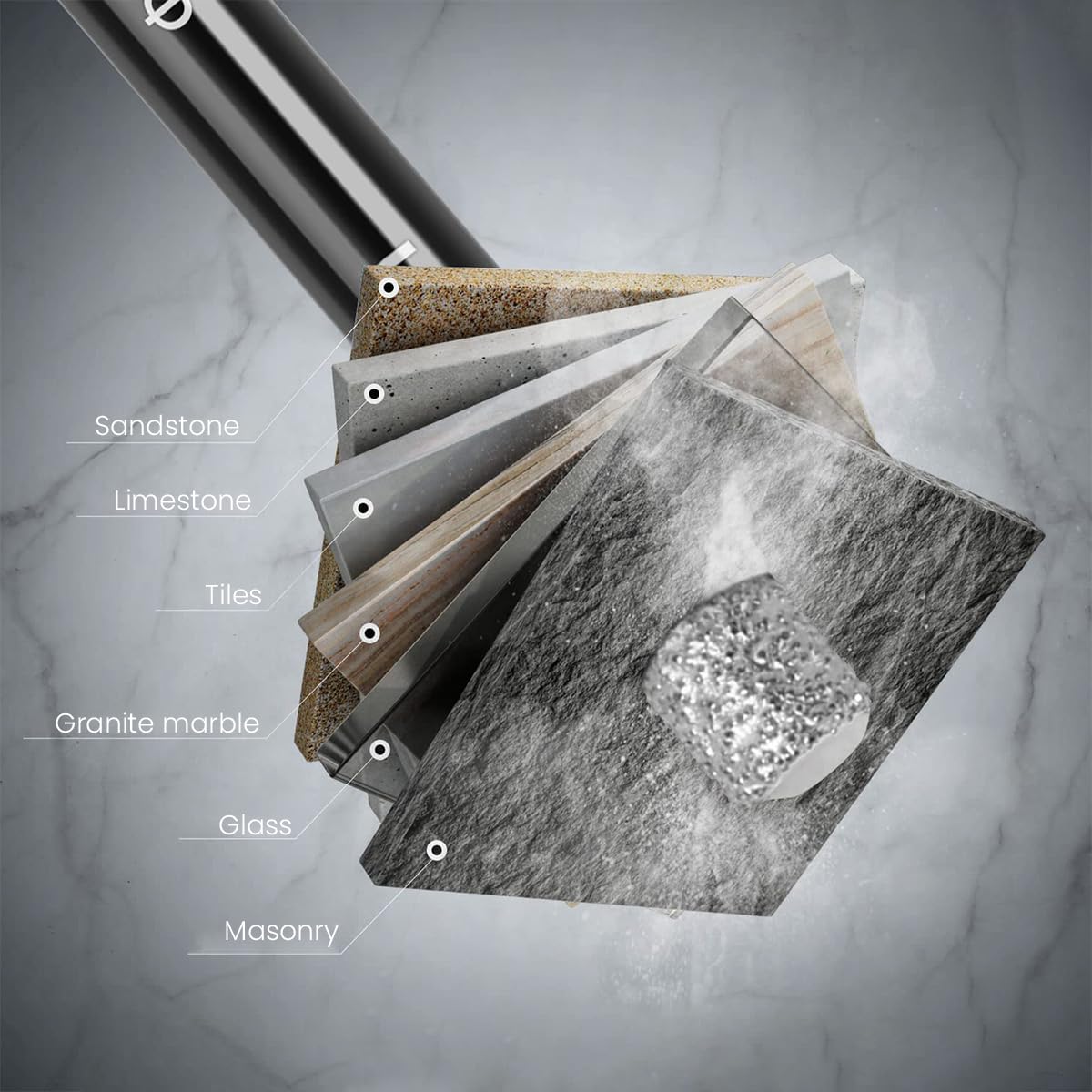 HASTHIP Dry Diamond Drill Bits Set for Granite and Tile with Wax Cooling Core 5PCS | Round Shank Sizes 1/4–1/2 inch