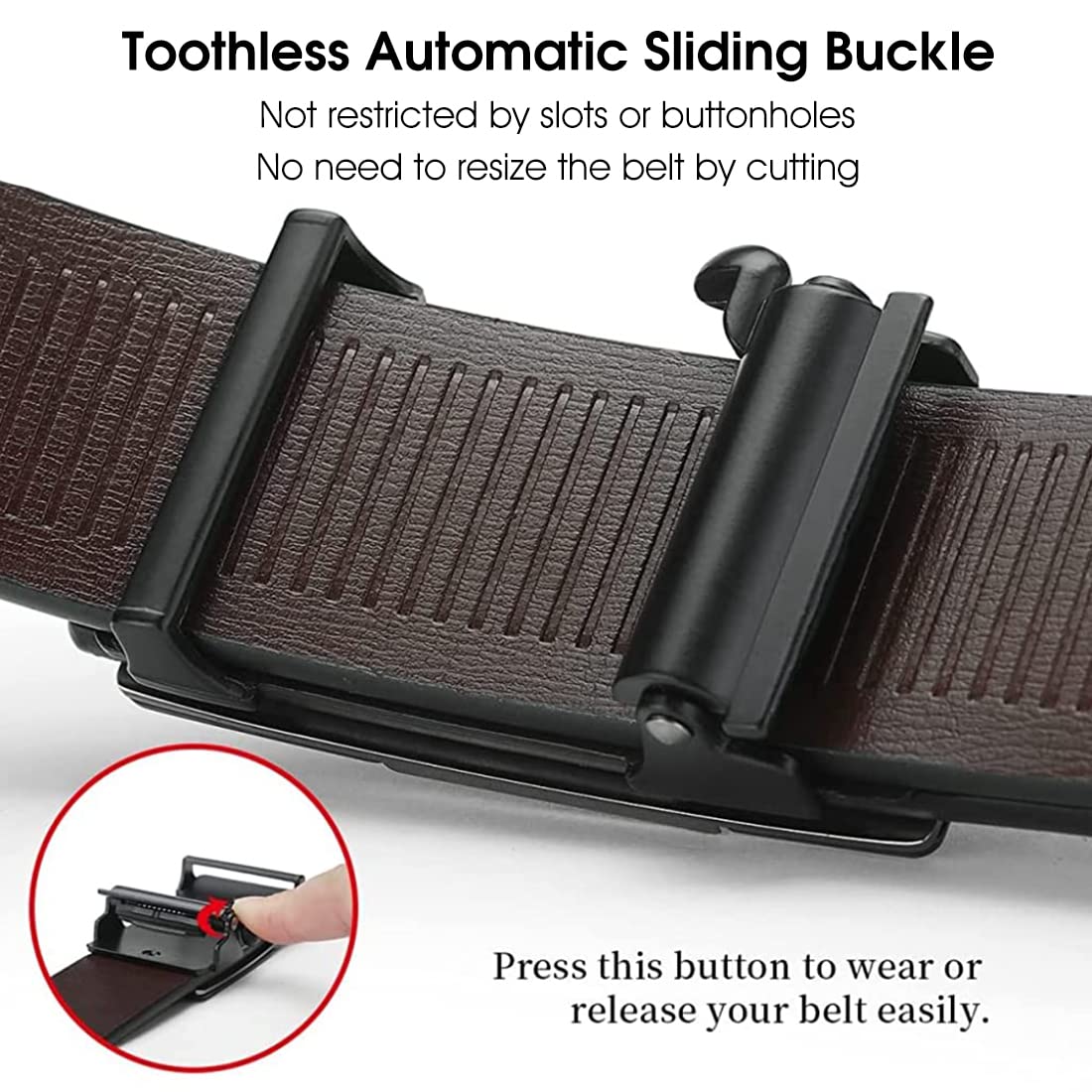 Optifit Leather Adjustable Belt for Men with Auto Lock Buckle and Hidden Tail Design 130cm