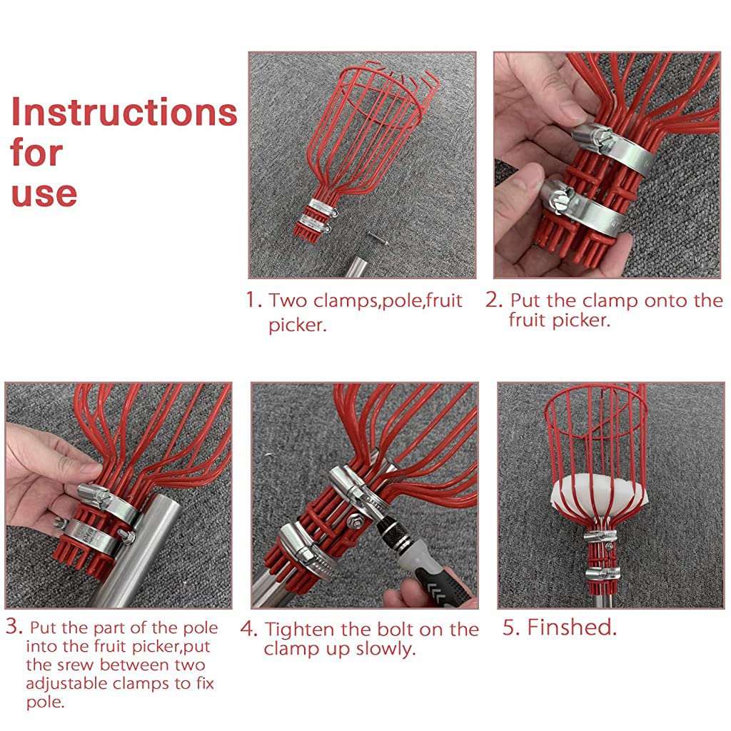HASTHIP Fruit Picker for Coconut Mango and More with 1.9m Telescopic Pole & 7 Claw Basket