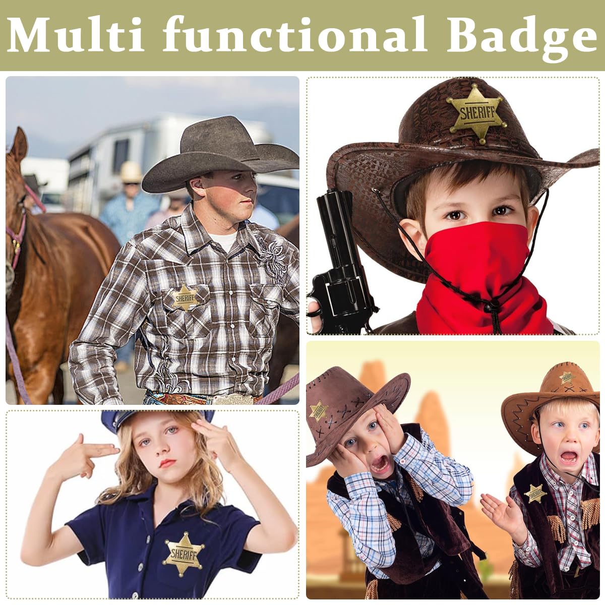 SANNIDHI Star Badge Lapel Pin for Cowboy Hat and Costume Parties | 2.6in Zinc Alloy Brooch