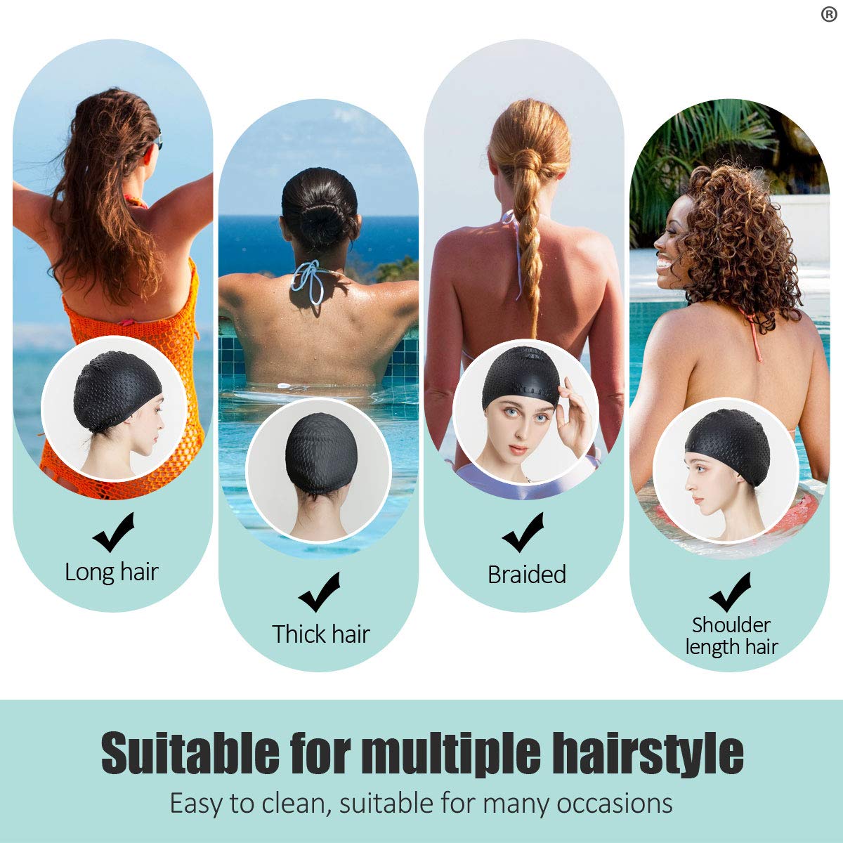 HASTHIP Swimming Cap for Long Hair with Bubble Dotted Silicone Design and Waterproof Fit | Ideal for Women and Men