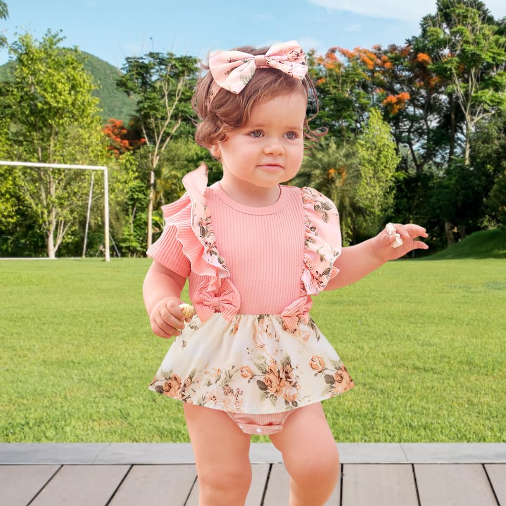 ZIBUYU New Born Baby Dress with Bow Headband featuring Snap Closure and Soft Cotton | 0–3 Months Girl Outfit