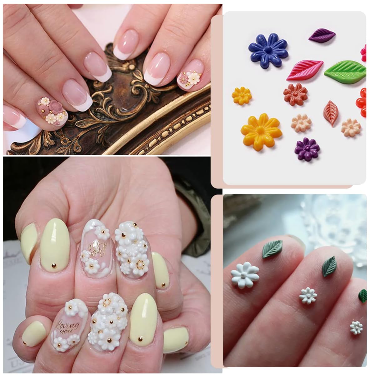 HASTHIP Nail Charms Resin Mold Set for DIY 3D Nail Art with Hearts Flowers and Crowns | 5Pcs Silicone Molds