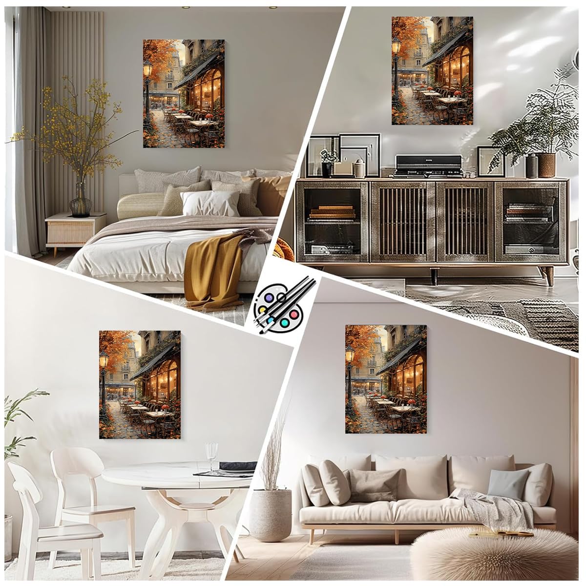 HASTHIP Paint by Numbers Kit for Adults with Street Cafe Canvas | 2PCS Acrylic DIY Set