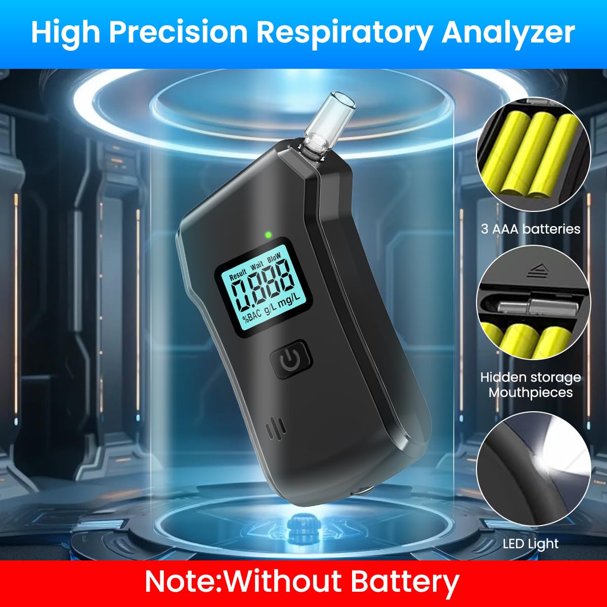 STHIRA Breathalyzer for Accurate Alcohol Testing with LCD Display and Sound Alarm | ±0.005% BAC Sensor and Reusable PP Nozzle