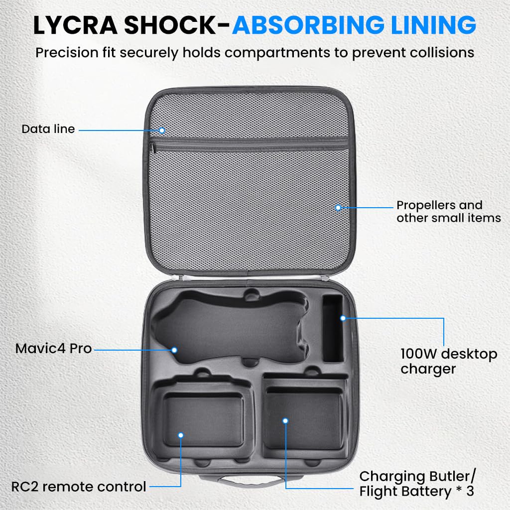 ZORBES Mavic 4 Pro Drone Carry Bag with Custom Molded EVA Hard Shell and Shoulder Strap