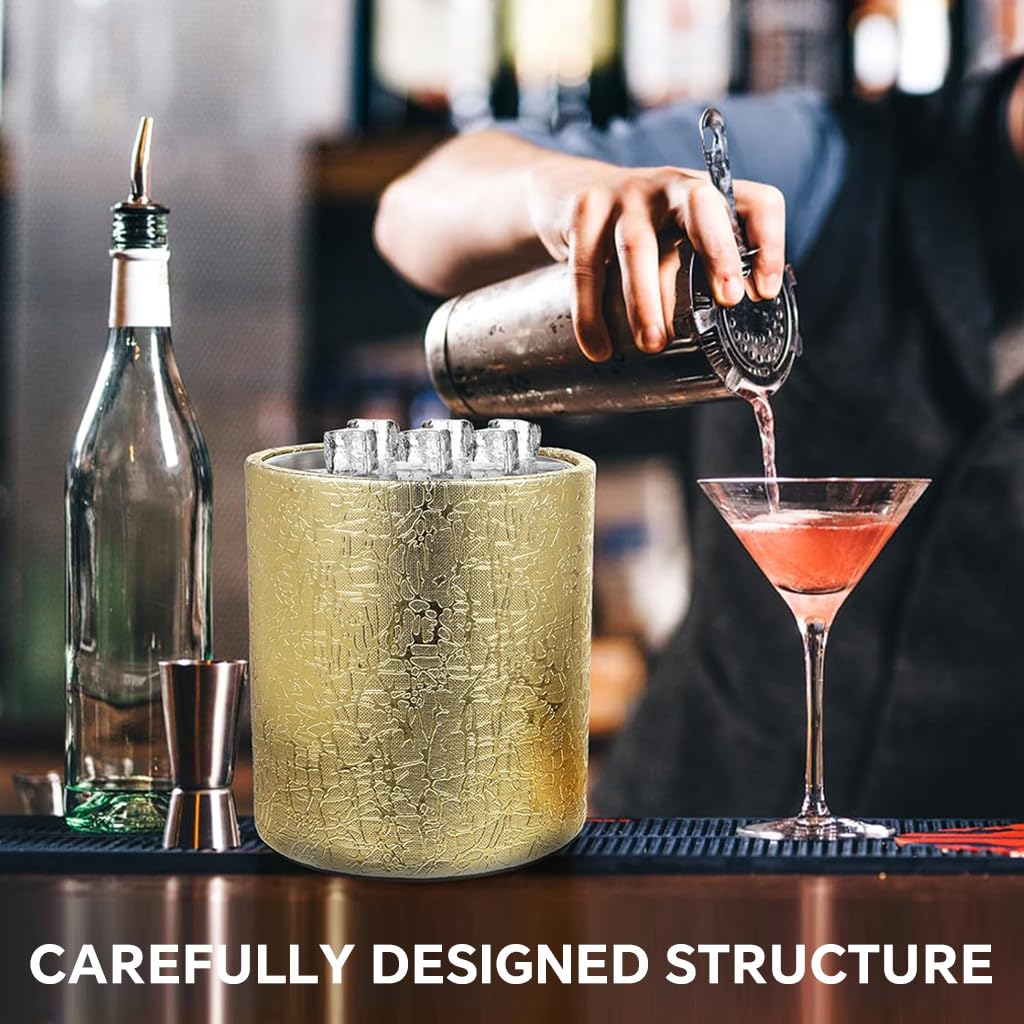 Supvox Ice Bucket for Parties and Home Bars with Lid and Filter | Double Wall Stainless Steel and PU Leather Design