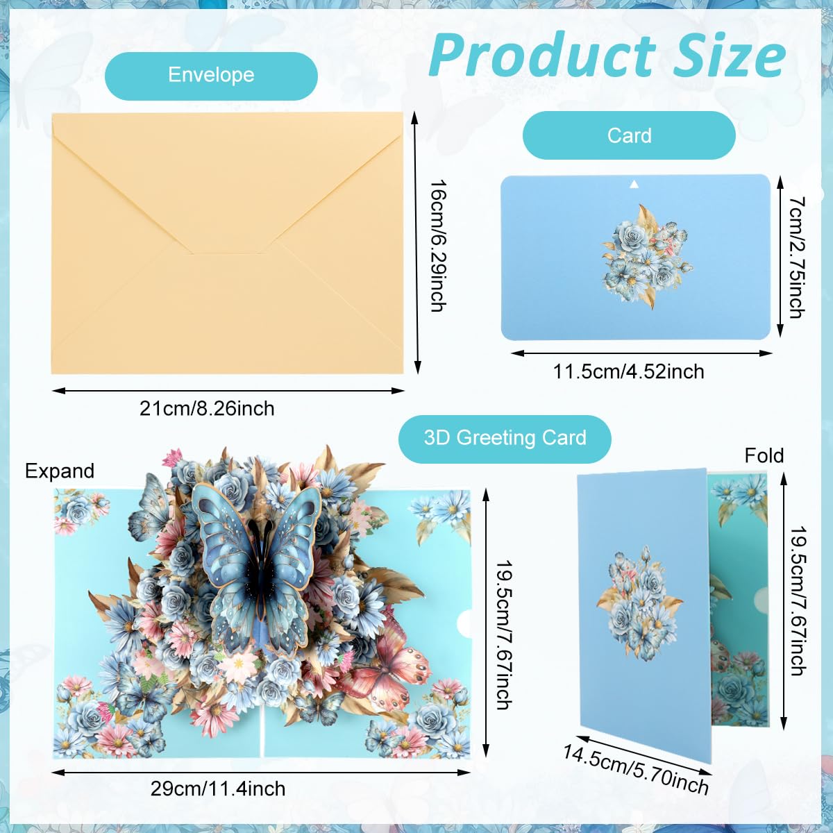 OFIFO 3D Pop-Up Butterfly Greeting Card for Birthday and Anniversary featuring Handmade Floral Design | 5x7 Inch