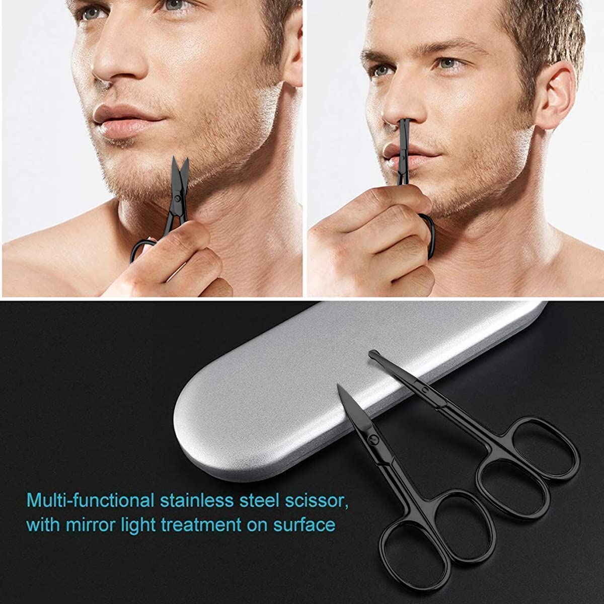HANNEA Nose Scissors Set for Men with 2 Curved and Rounded Blades | Stainless Steel Trim Kit