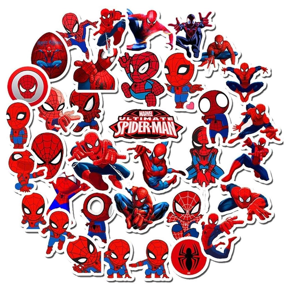 HASTHIP® 35Pcs Spider-Man Stickers for Kids, Superhero Stickers Spider Man Cartoon Sticker PVC Waterproof Stickers for Water Bottle, Helmet, Flask, Car, Bike, Bumper, Skateboard, Luggage