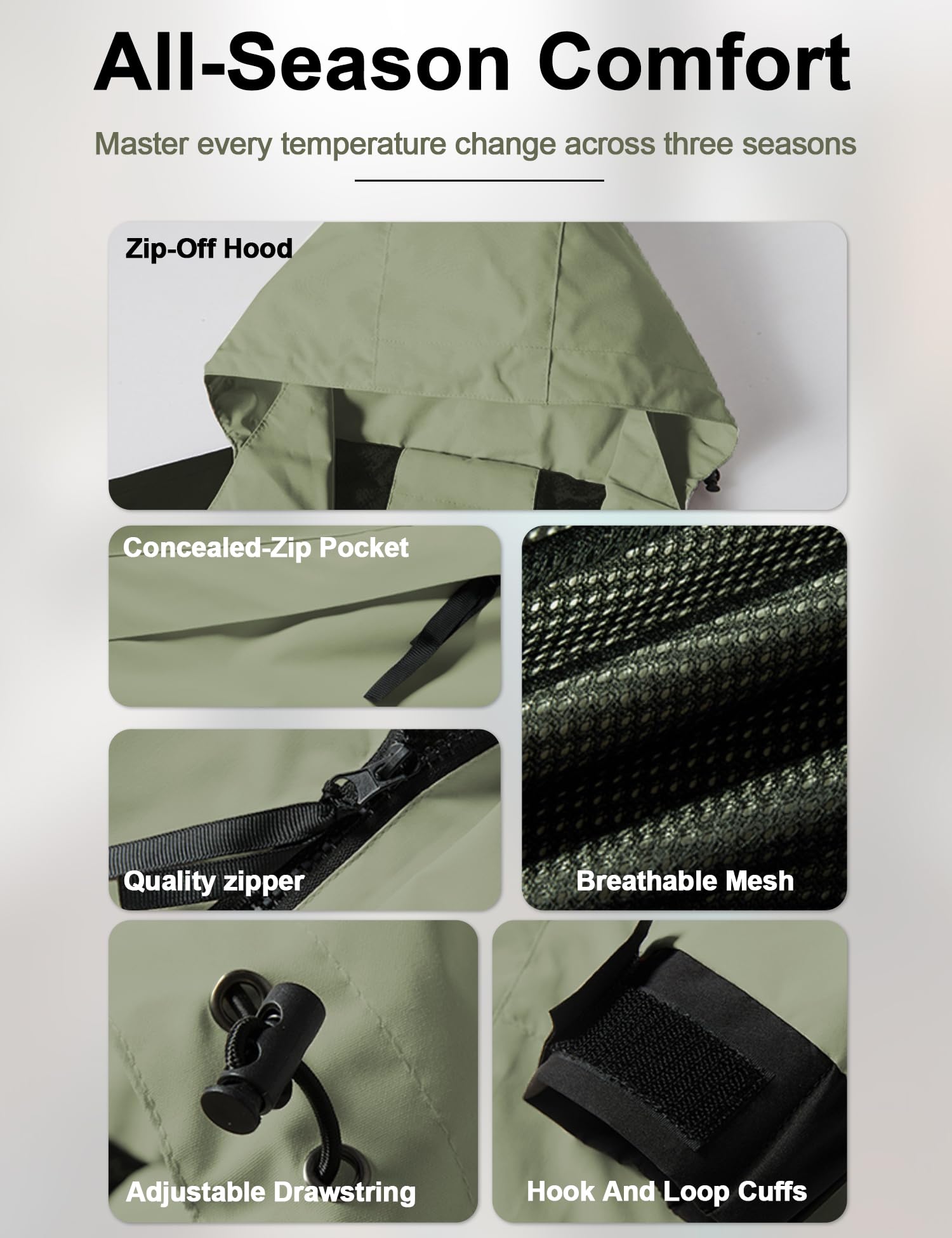 Venzina Women's Hiking Jacket for Windproof Trekking with Breathable Mesh Liner and Detachable Hood | Green