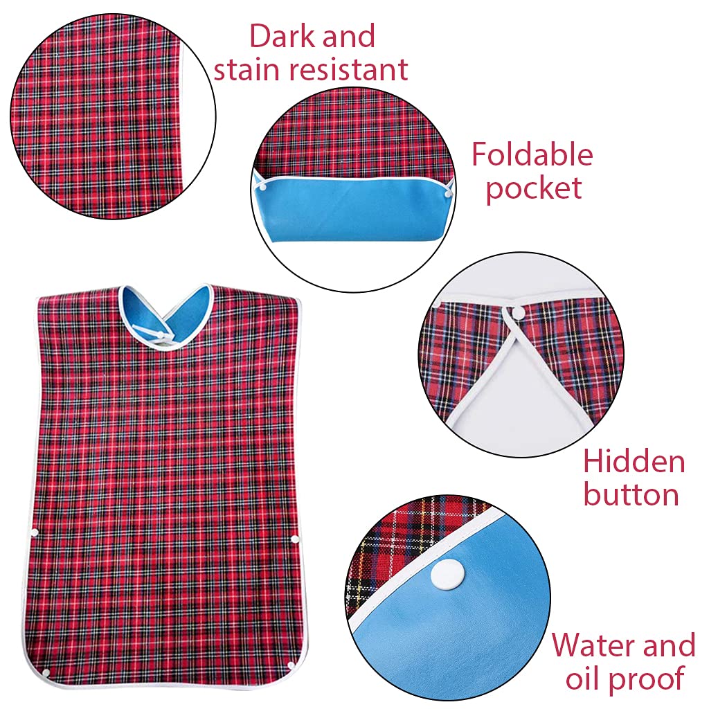 HASTHIP® Adult Bibs,Adult The Eldly Bib Adult Washable Dining Bibs for Elderly Mealtime Bib Elderly Disabled Aid Apron Red