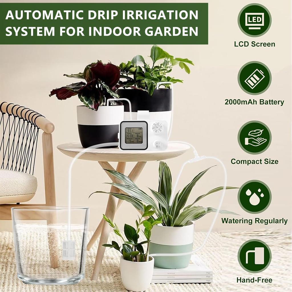 HASTHIP Automatic Drip Irrigation Timer with LCD Display and 10m PVC Tubing | USB Rechargeable Self Watering System