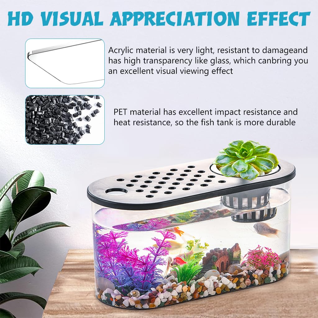 HASTHIP Plastic Fish Tank, Narrow Aquarium, Modern Transparent Fish Bowl, Desktop Goldfish Tank, Clear Betta Fish Tank, Portable Fish Tank with Oxygen Pump Hole