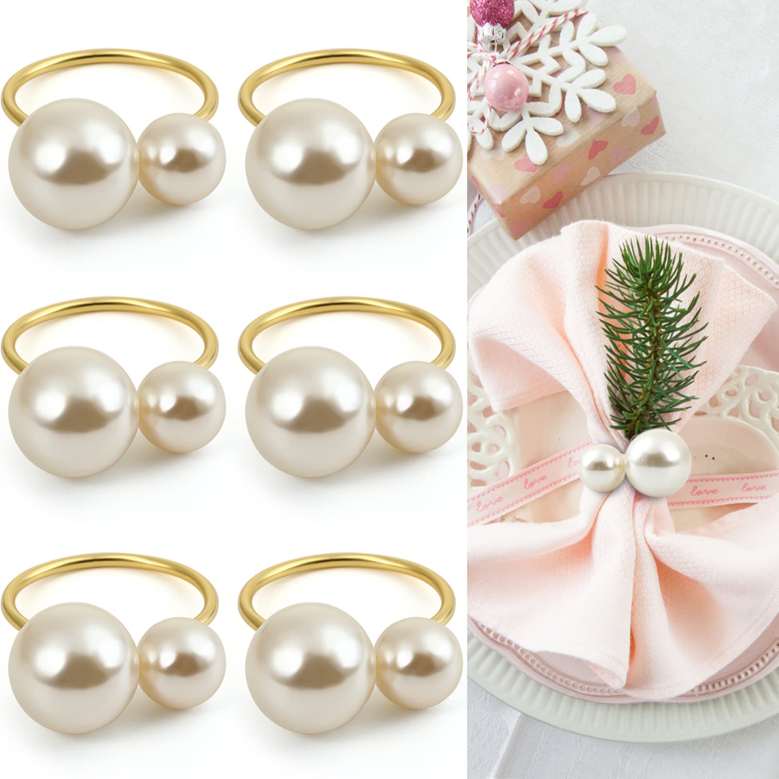 HASTHIP® 6Pcs Pearl Napkin Rings