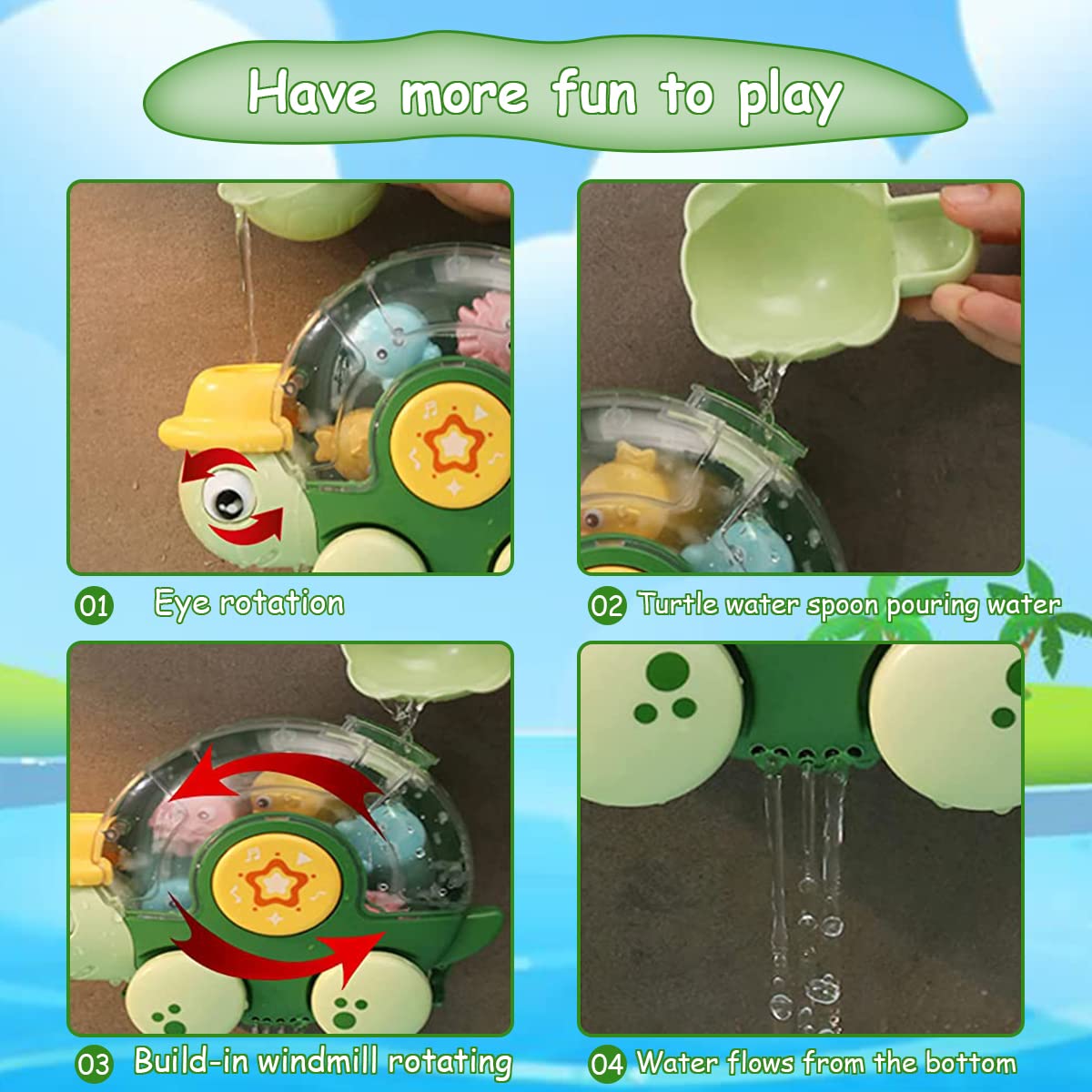 PATPAT® Bath Toy for Kids Cartoonish Turtle Sprinkler Toy for Toddler 1-3 Years Old Wall Mounted Suction Cup Bath Toy Cute Car Toy with Sound Button for Kids Gift Toy for Kids Children's Day Gift