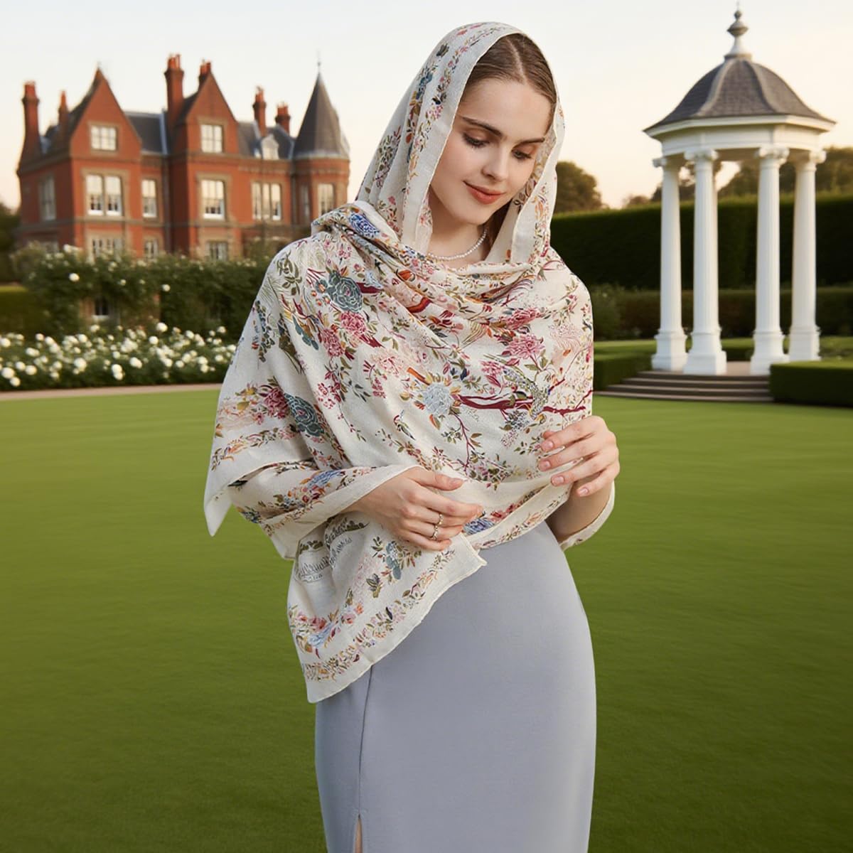 SANNIDHI Long Scarf Shawl for Women featuring 85x180cm size with cotton linen blend | floral wrap gift