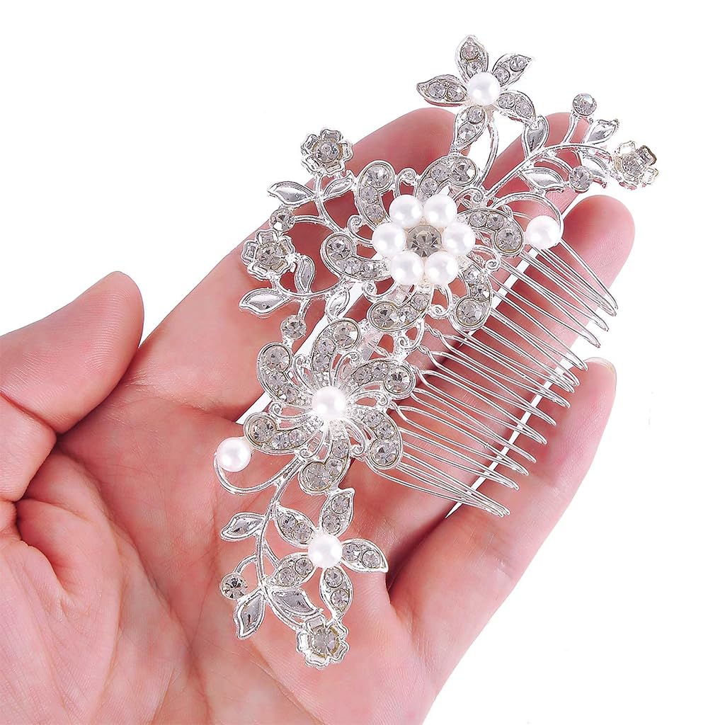 PALAY Bridal Hair Clips for Wedding with Alloy and Rhinestones 11.5×6.2cm | 2 Pcs Set