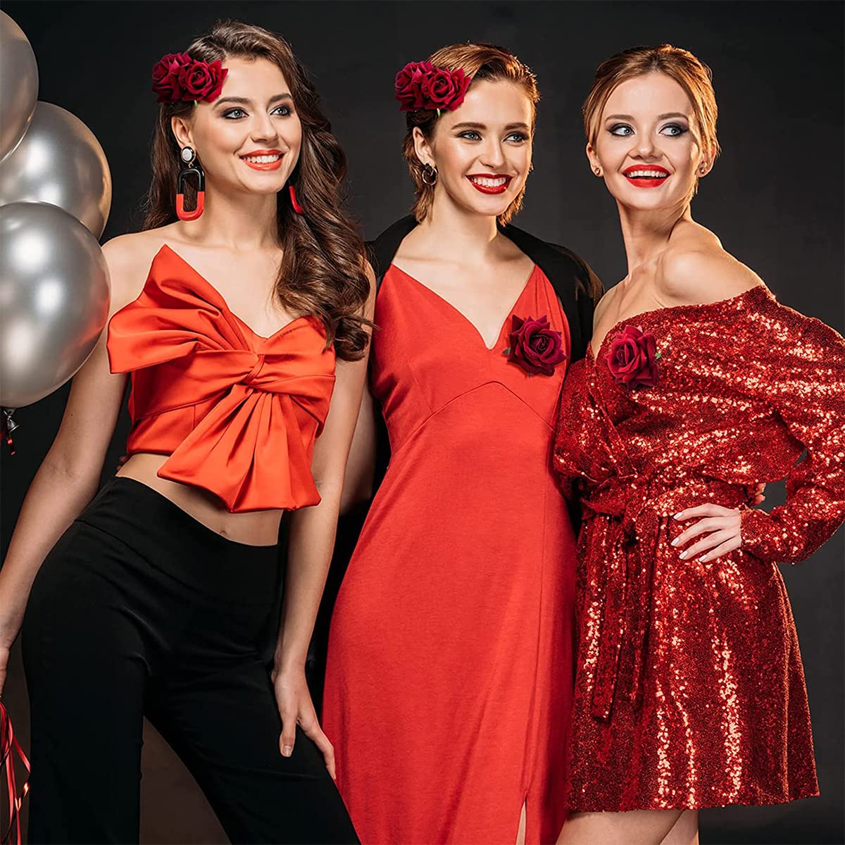 PALAY Rose Hair Clips Set for Wedding and Party Hairstyling with 4 Floral Pieces | Felt Fabric Accessories for Women and Girls