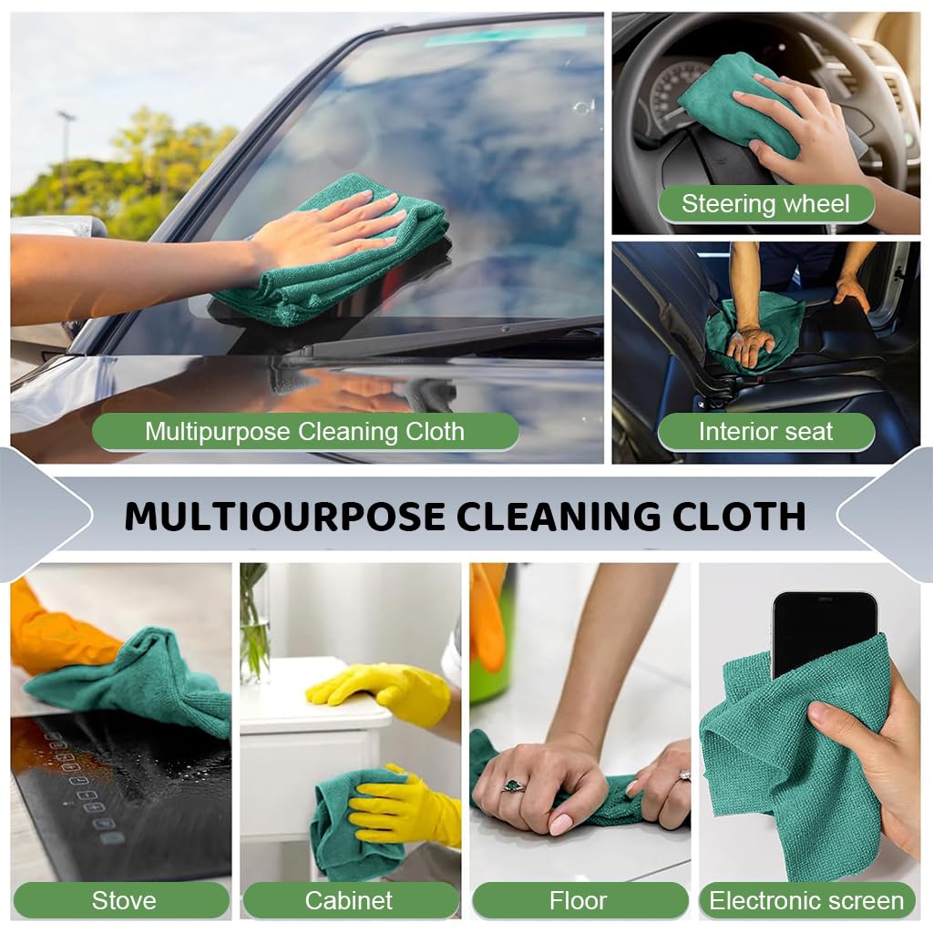 HASTHIP Microfiber Cleaning Cloth for Kitchen with Pre Cut Tear Away Design 15 Count 25x60cm Green