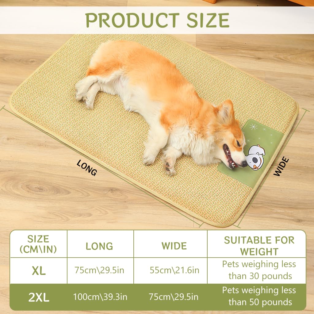 Qpets® Dog Cat Summer Mat & Sleeping Pad Rattan Pad Cool Summer Pad Sleeping Pet, Anti-scratch Summer Sleeping Pad, Waterproof Bottom, Easy to Clean (75*100CM)