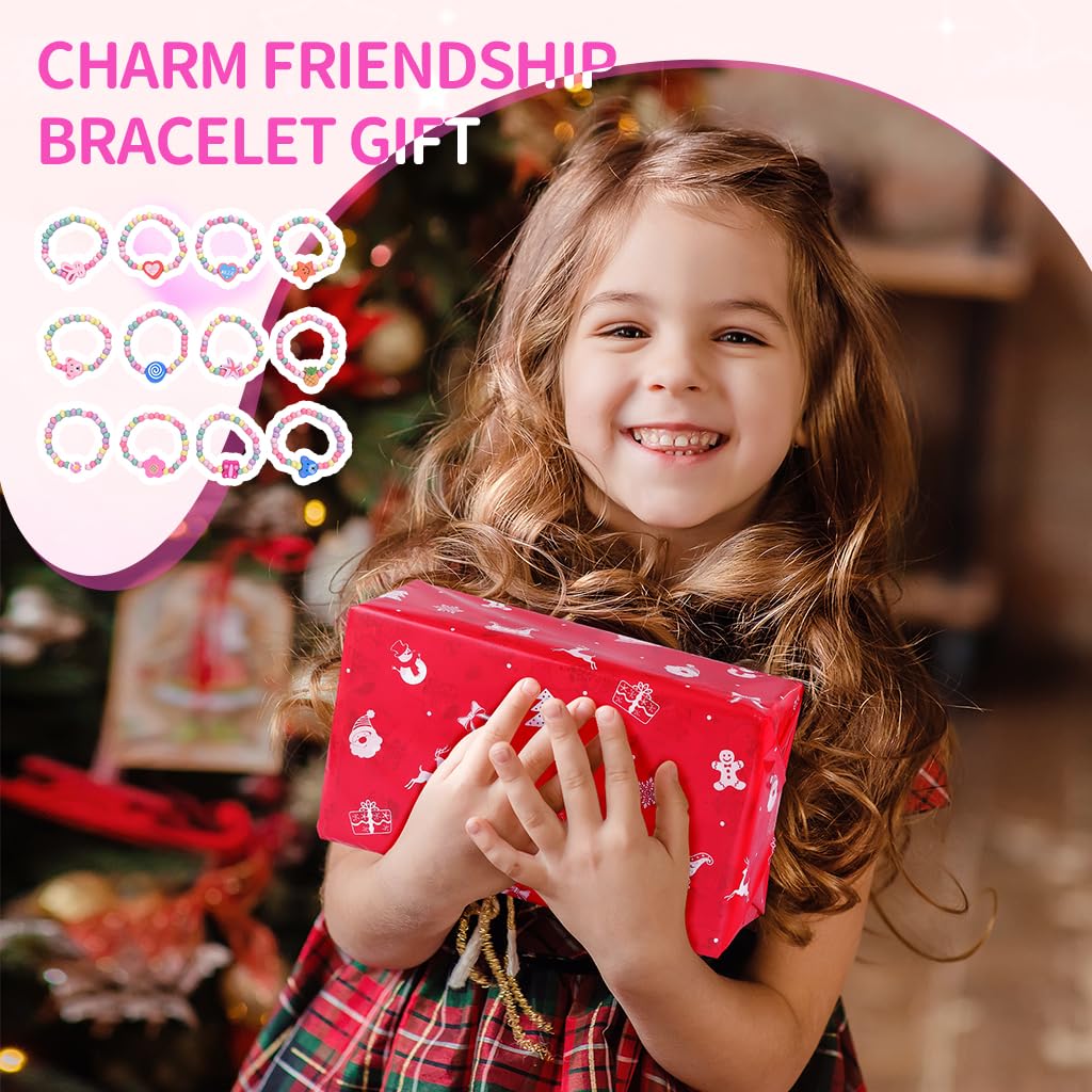 PALAY Bracelets Set for Girls featuring 12Pcs Elastic Wooden Beads | Cute Cartoon Design