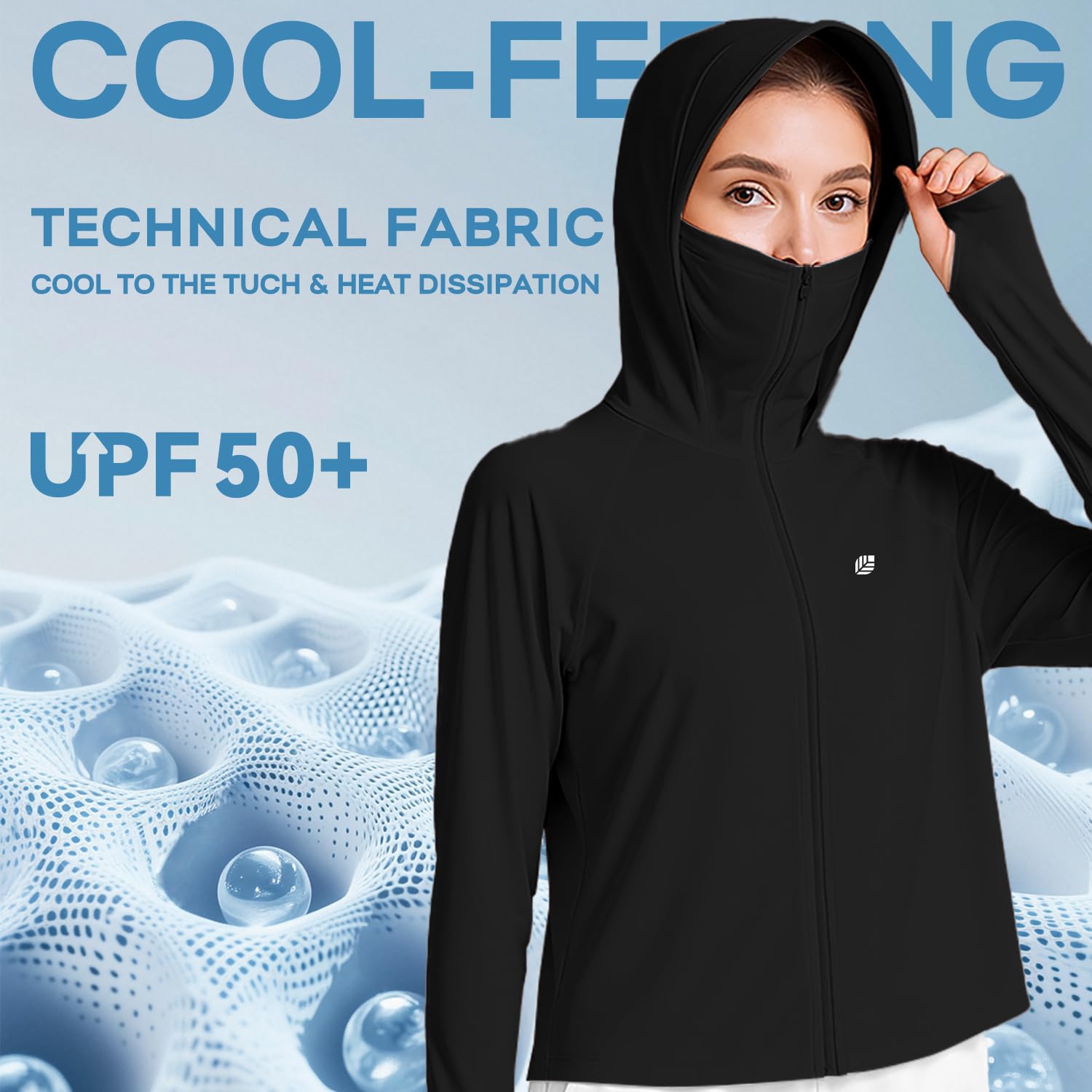 Venzina Women’s UPF 50+ Lightweight Athletic Jacket for Outdoor Hiking with Cooling Fabric | Black XL Full Zip Sun Protection Hoodie