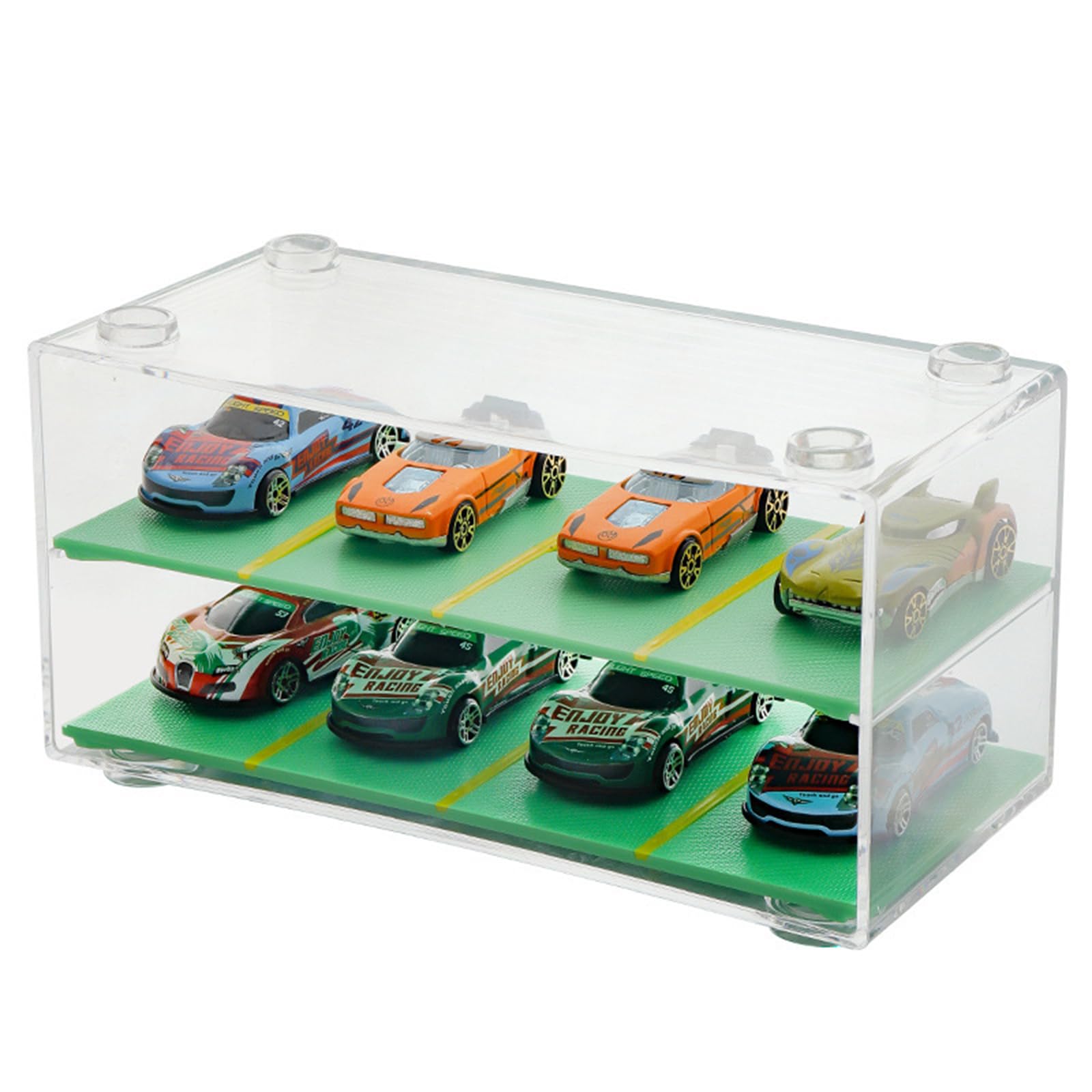 HASTHIP® Car Models Display Case, 2-Tier, 8-Compartment Design, Underground Garage-Inspired, Stackable Dustproof 1: 64 Racing Car Model Toy Display Holder, Collectible Racing Car Toy Holder Organizer