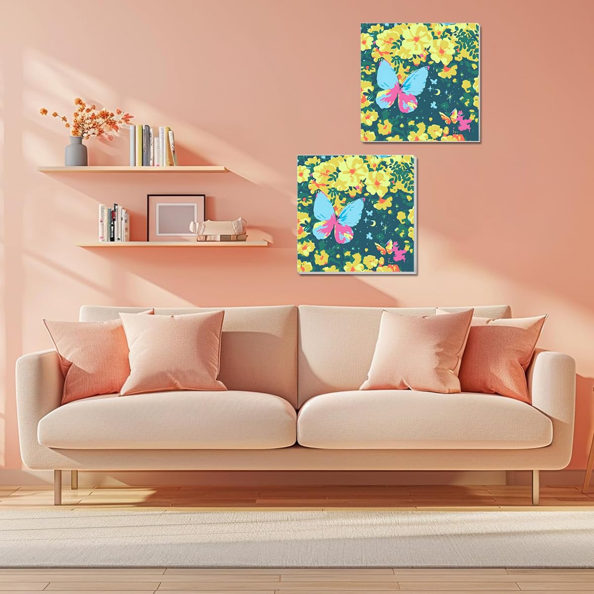 HASTHIP Paint by Numbers Kit for Adults and Kids with Brushes & Acrylic Pigments 20x20cm | Butterfly Flower Blossom Canvas Painting for Relaxing DIY Art