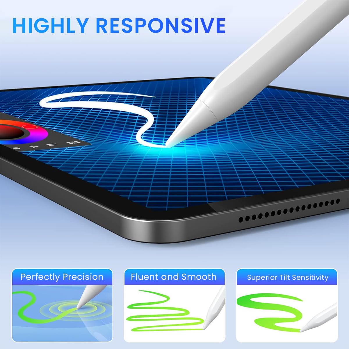 Verilux Stylus Pen for iPad 2018 and Later with LCD Power Display & Palm Rejection | Tilt Sensitivity