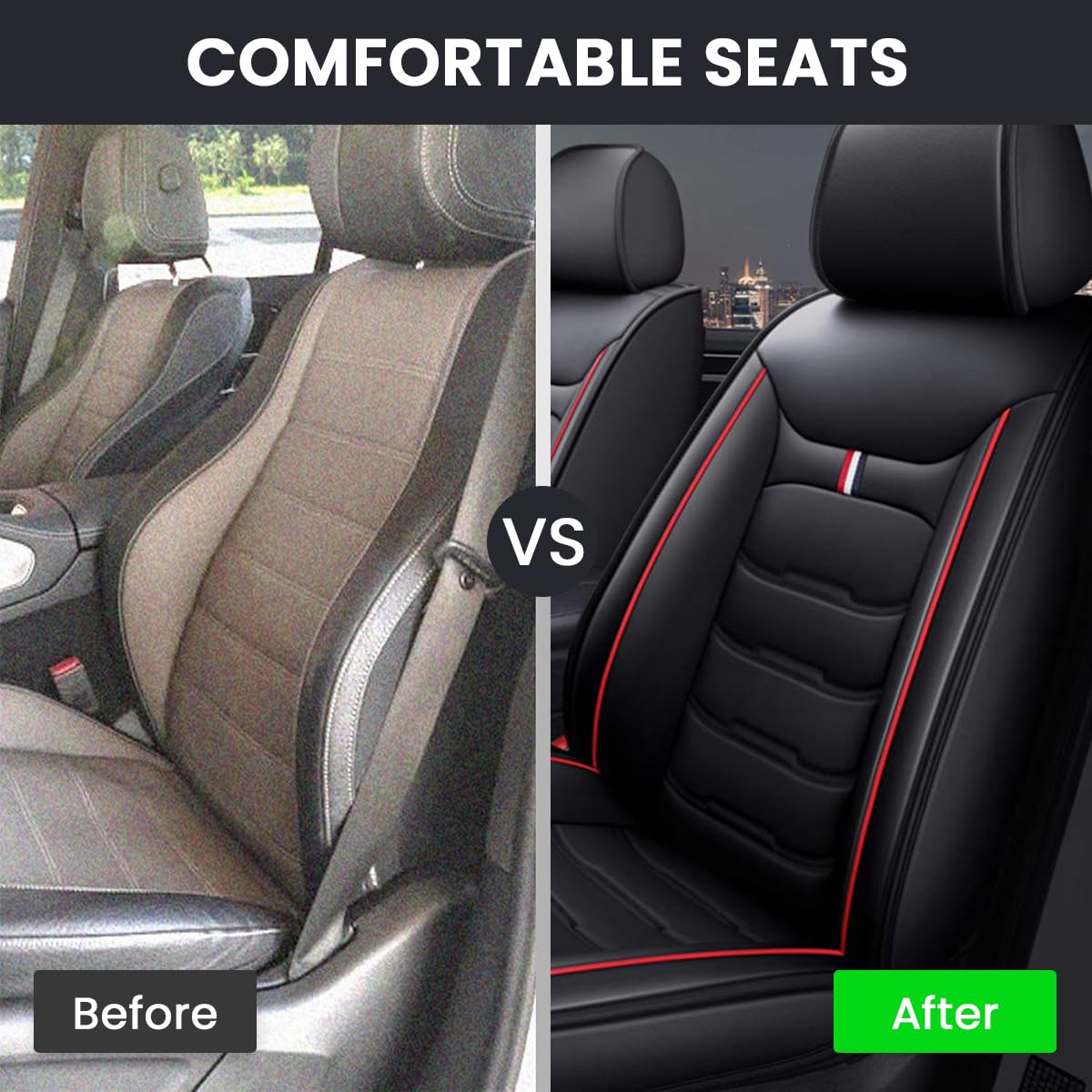 STHIRA Car Seat Cover for Driver or Passenger with Backside Storage Pouches | PU Leather Universal Fit