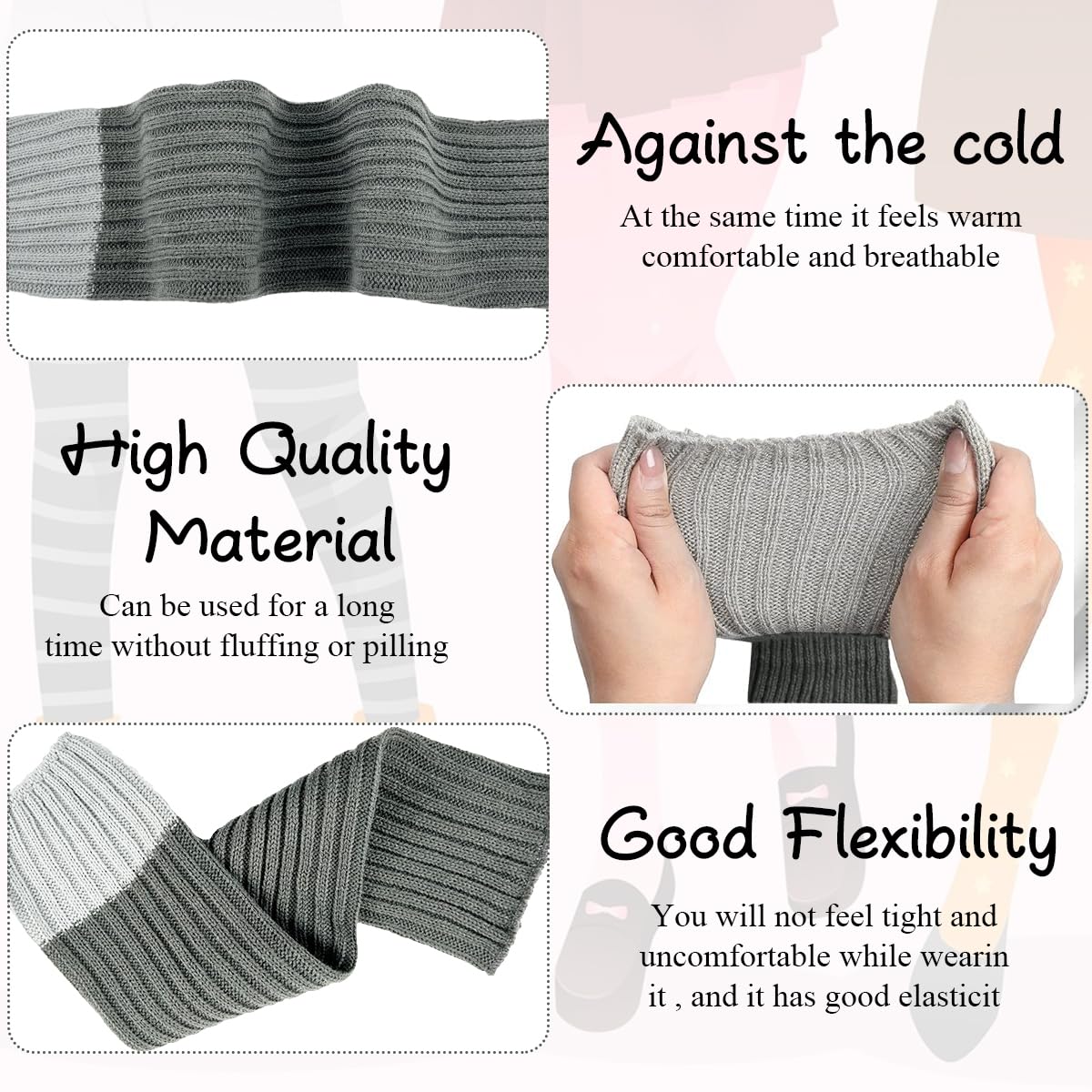 Venzina Leg Warmers for Women featuring Stretchy Knit Design in Grey | Retro Style Boot Socks