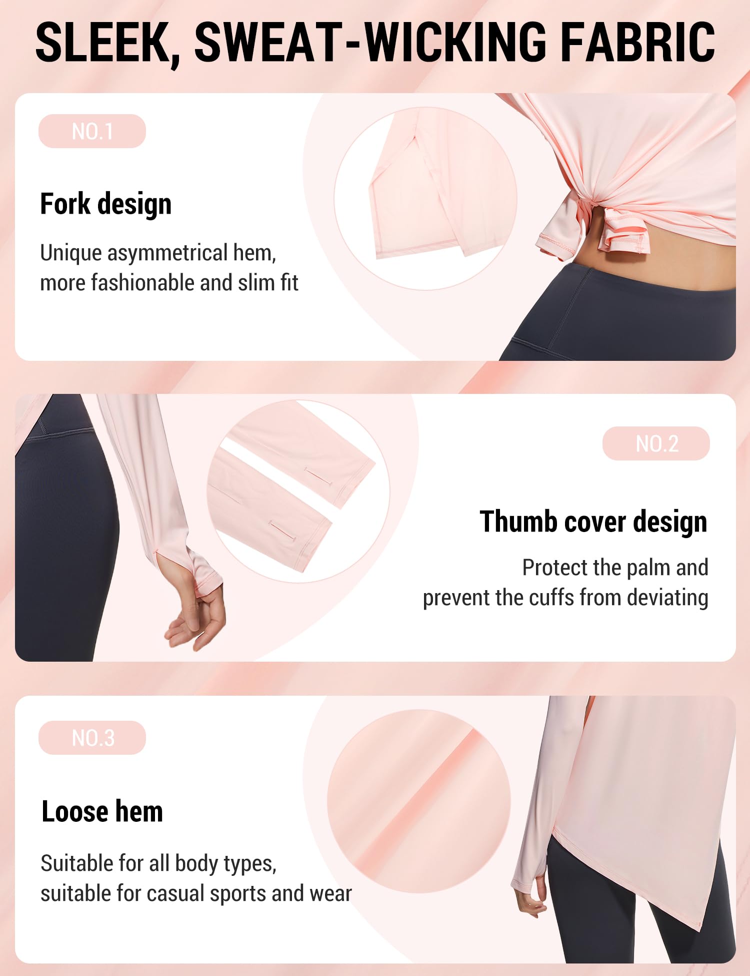 Venzina Women’s Slim Long Sleeve Top for Yoga and Running with UPF50+ and Thumbholes | Light Pink