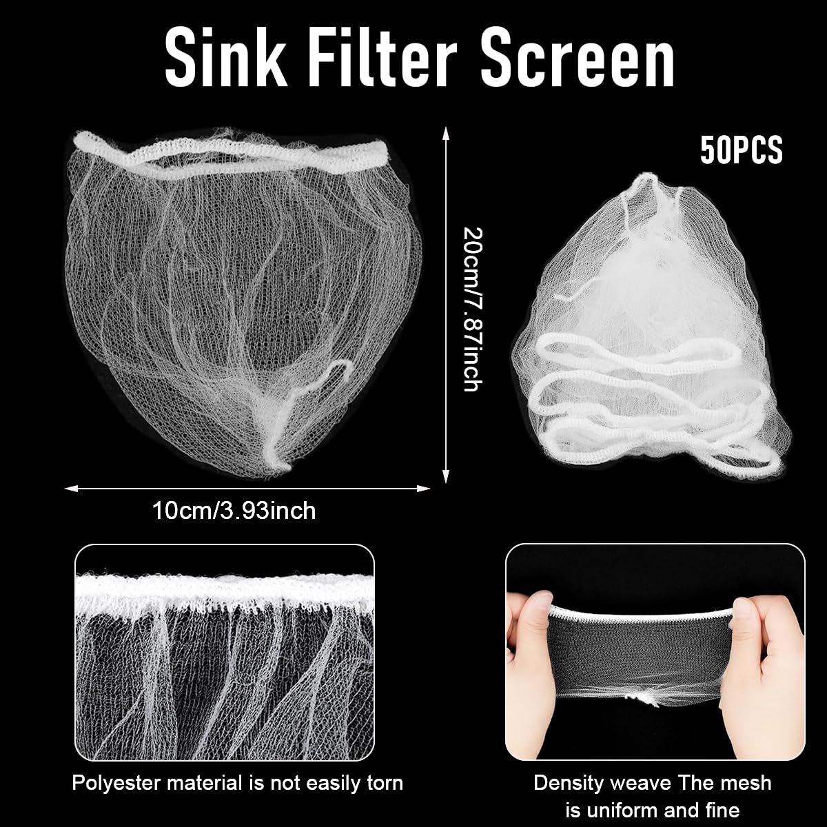 HASTHIP Kitchen Sink Strainer with 50 Pcs Mesh Bags featuring 2 in 1 Folding Frame | Stainless Steel Rack for Space Saving Cleaning