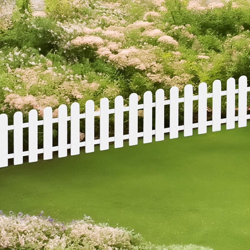 HASTHIP Garden Fence for Outdoor Borders with Connectable Design 18PCS 50x30cm White PVC | Decorative Plant Partition for Flower Bed and Porch