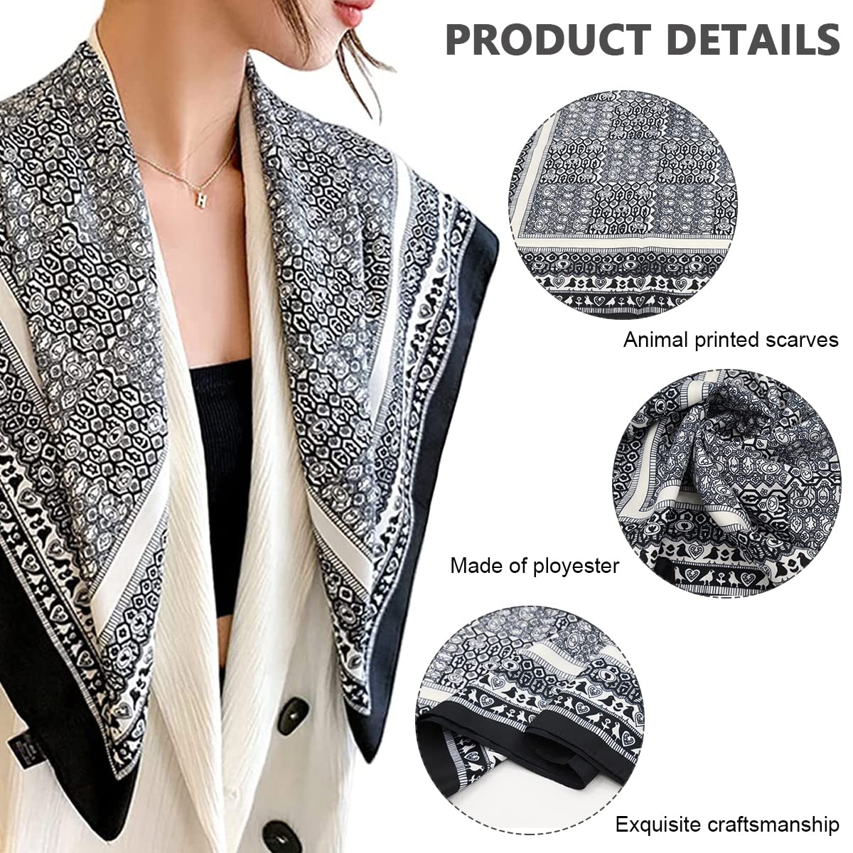 PALAY Silk Feel Satin Square Scarf for Women 35in | Green Print and Black for Hair Wrapping and DIY Crafts