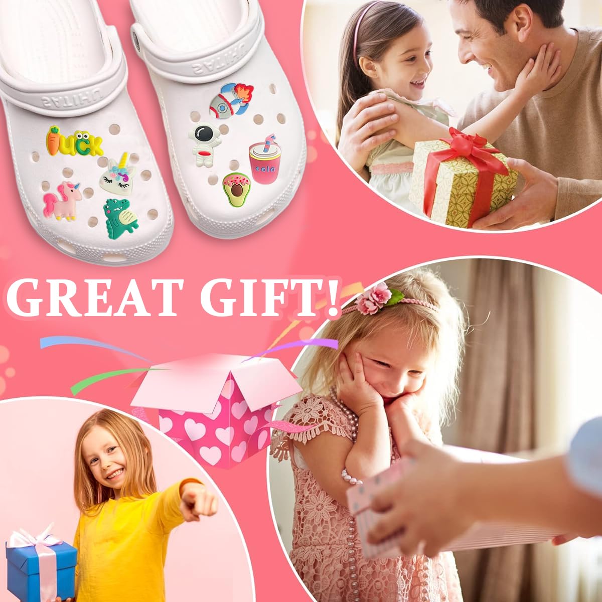 MAYCREATE Slipper Charms for Clogs with 90 Cartoon Designs and Snap Attachment | Rubber Decor for Girls