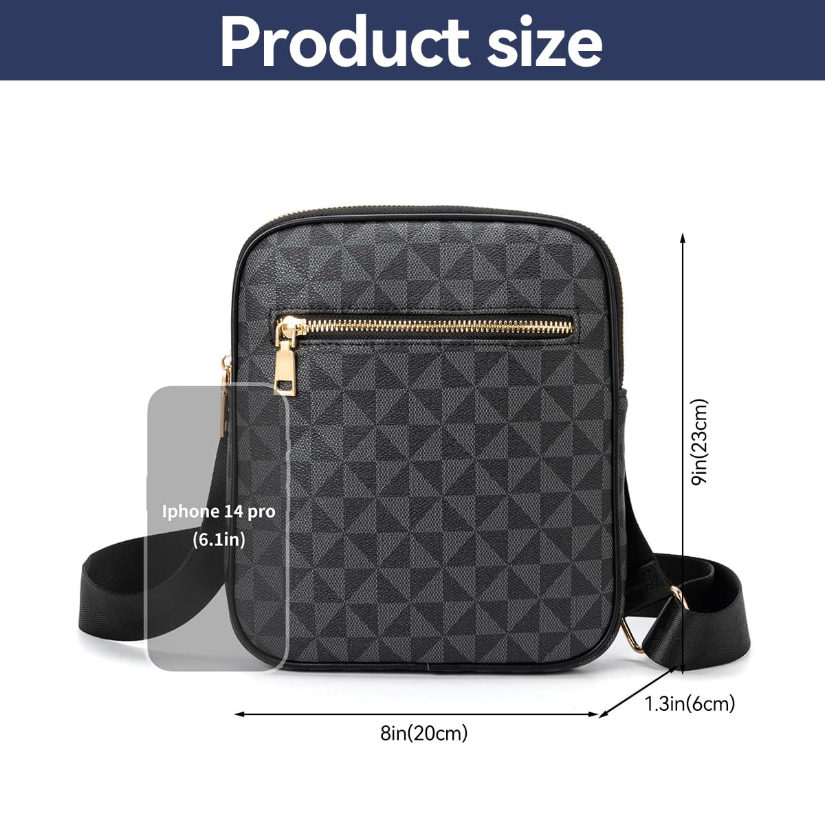 GUSTAVE® Men PU Messenger Bag Shoulder Bag Crossbody Bag Small Satchel Bag Fashion Geometric Print Messenger Bag for Commuting, Business Travel, 8x1.3x9inches