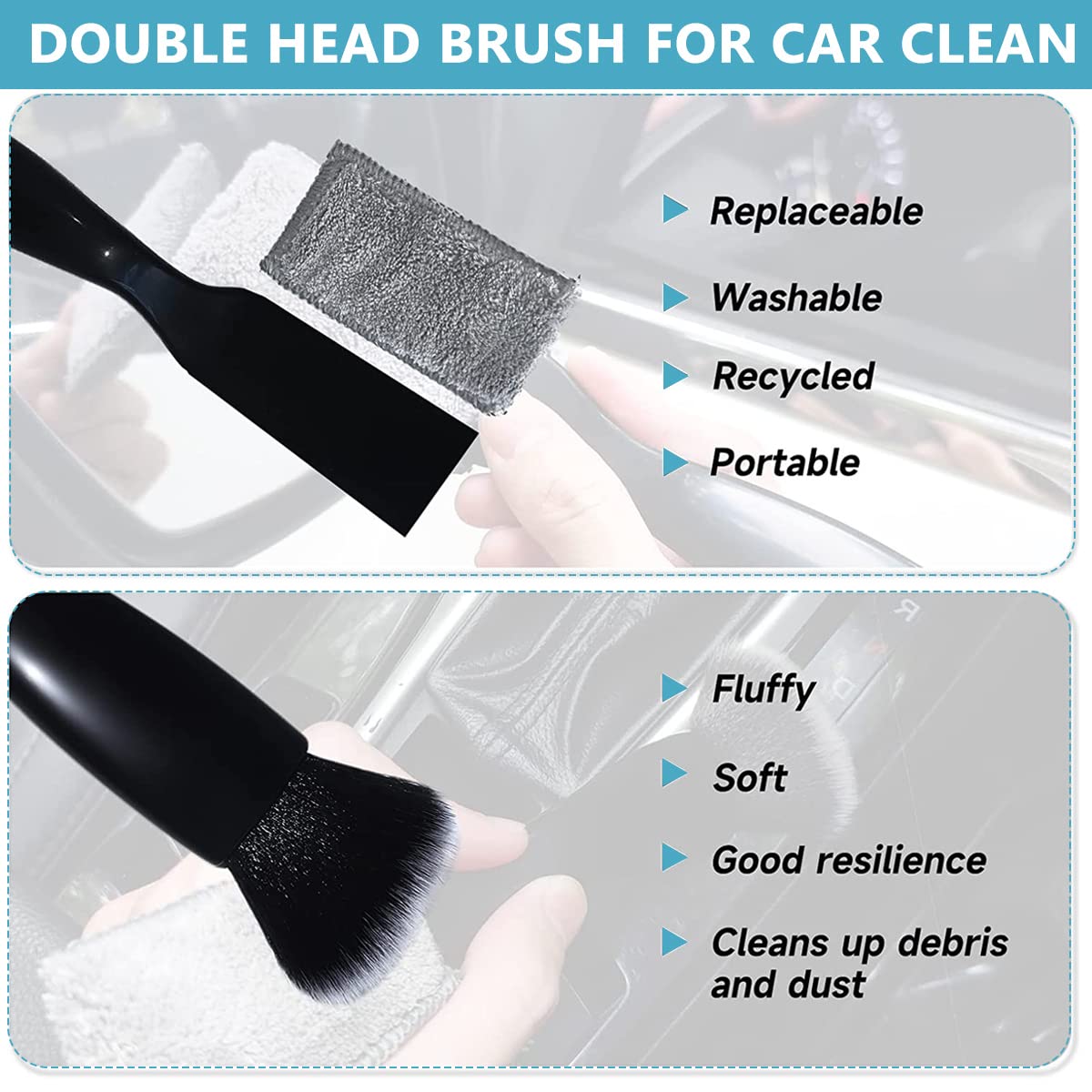 STHIRA Car Duster for Interior Cleaning with Dual Head Brush and 8.6 in Ergonomic Handle | Soft Nylon Bristles for Dashboard and Air Vents