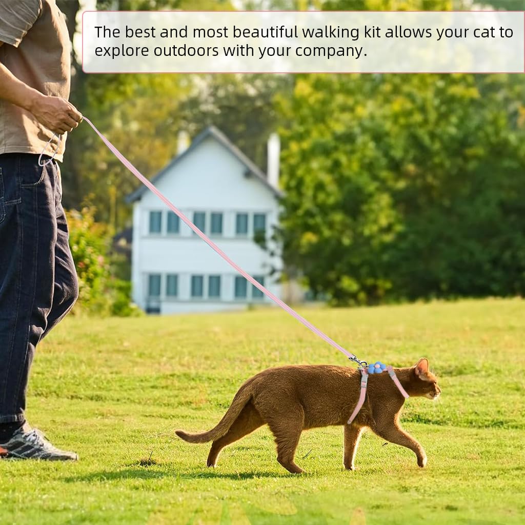 Qpets Cat Harness with Leash for Outdoor Walking featuring Dual Loop Design and 120cm Swivel Leash | Adjustable Fit for Small Cats and Kittens