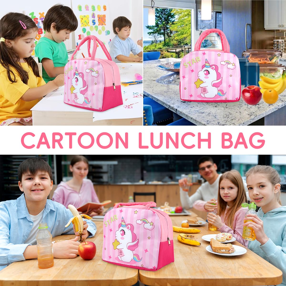 HASTHIP Lunch Bag for School and Office with Insulated Liner and Zipper | 21x12x18cm Portable Food Pouch