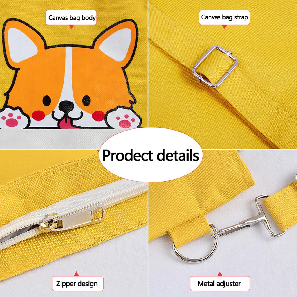 Zibuyu Akita Design Crossbody Bag for Office Use with Adjustable Strap and Yellow Canvas | Stylish Women’s Work Purse